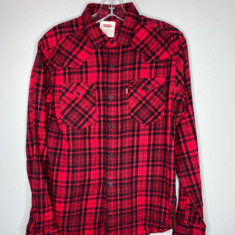 Levi's Red and Black Plaid Casual Button Down Shirt
